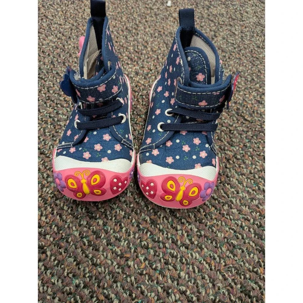 Enari‎ Toddler Girls Floral Butterfly High Top Canvas Sneakers Navy Pink Size 7